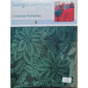 Living Quarters Christmas Holiday Damask Green Tablecloth 70" Round NEW  L5